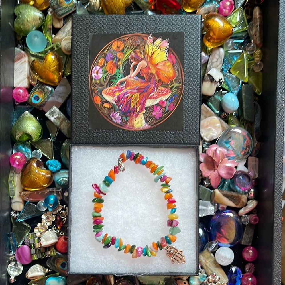 Colorful Gemstone Bracelet with Hamsa Charm